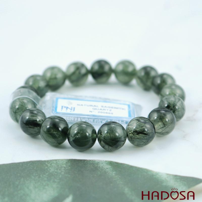 Vòng đá Thạch anh tóc xanh 12mm chuẩn 4A