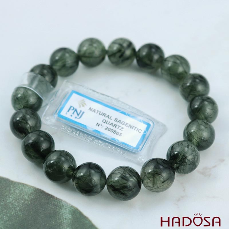 Vòng đá Thạch anh tóc xanh 12mm chuẩn 4A