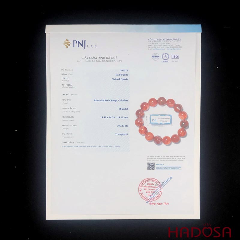 Vòng đá Thạch Anh ưu linh huyết 14mm