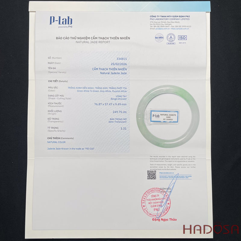 Vòng kiềng Ngọc Cẩm Thạch bản tròn xanh trong vân lý ni 57