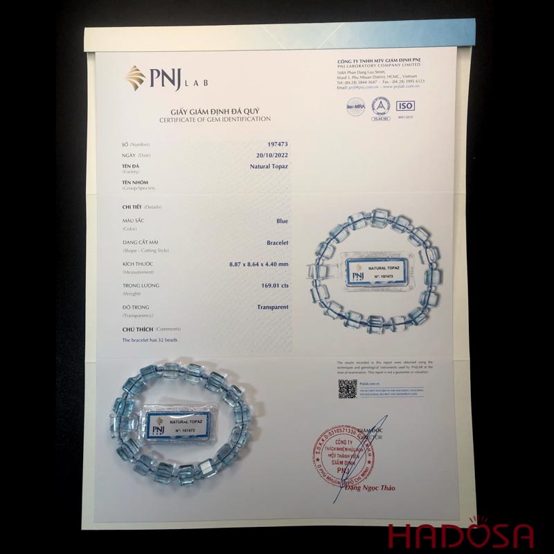 Vòng đá Topaz hạt vuông 9mm