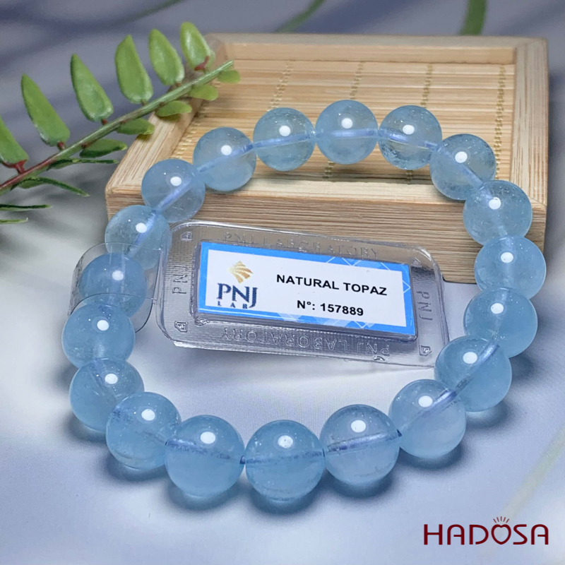 Vòng đá Topaz xanh 10mm cao cấp chuẩn 5A