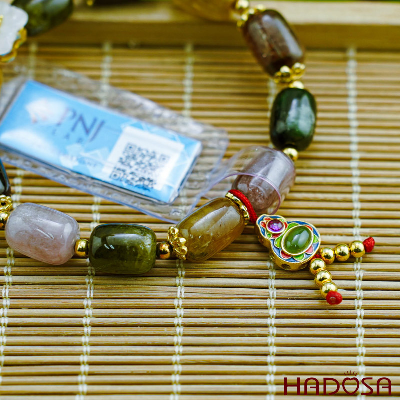 Vòng đá Tourmaline Hồng Lục Bảo mix charm bạc