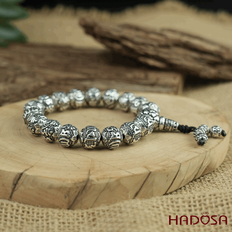 Vòng hạt bạc Thái Om Mani Padme Hum 10mm