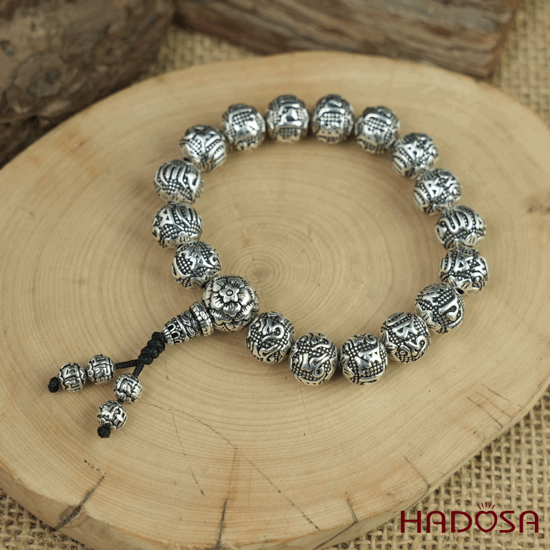 Vòng hạt bạc Thái Om Mani Padme Hum 10mm