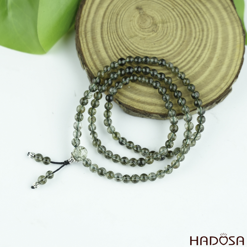 Chuỗi 108 hạt Thạch anh Tóc xanh 5mm 5A