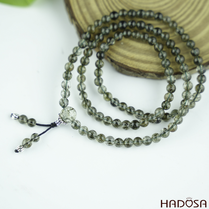Chuỗi 108 hạt Thạch anh Tóc xanh 5mm 5A