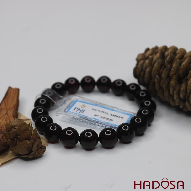 Vòng Hổ Phách Baltic Huyết đen 10mm