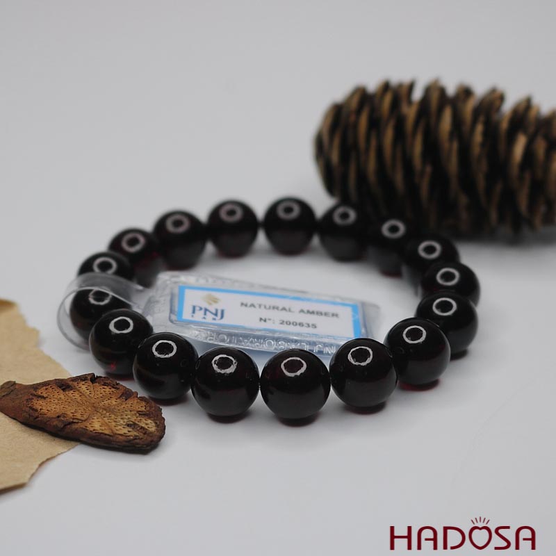 Vòng Hổ Phách Baltic Huyết đen 12mm