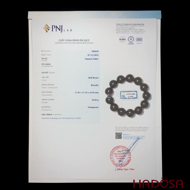 Vòng Hổ Phách Baltic Huyết đen 17mm