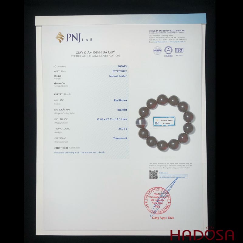 Vòng Hổ Phách Baltic Huyết đen 18mm