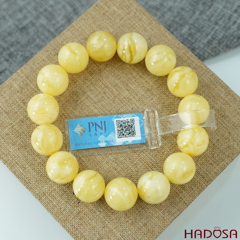 Vòng Hổ Phách Baltic vàng bơ 14mm