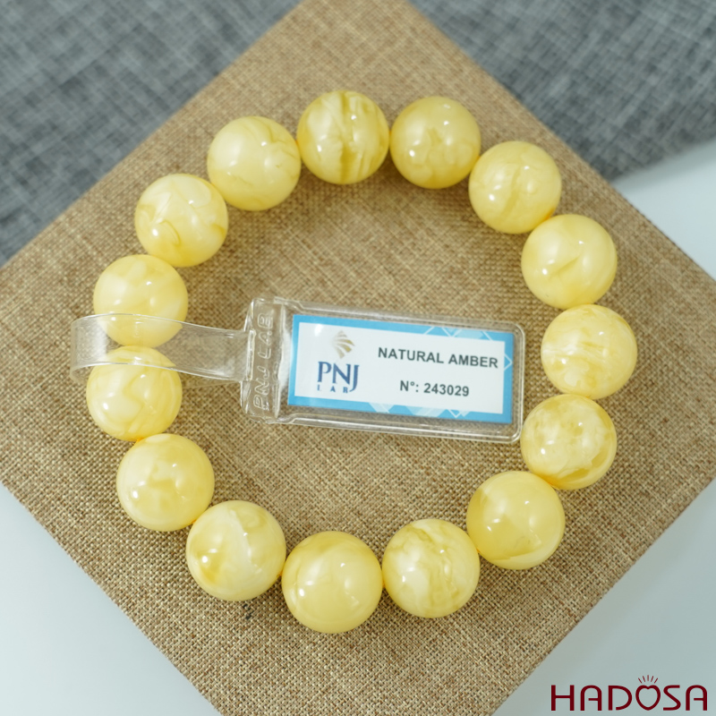 Vòng Hổ Phách Baltic vàng bơ 14mm