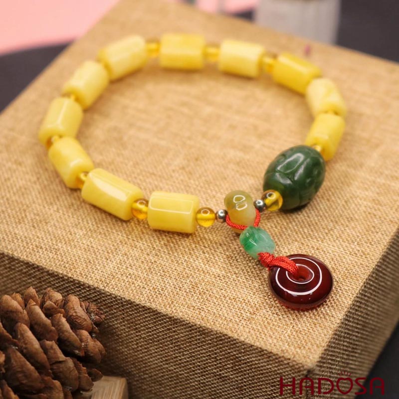 Vòng Hổ Phách Baltic vàng sáp ong mix bạc