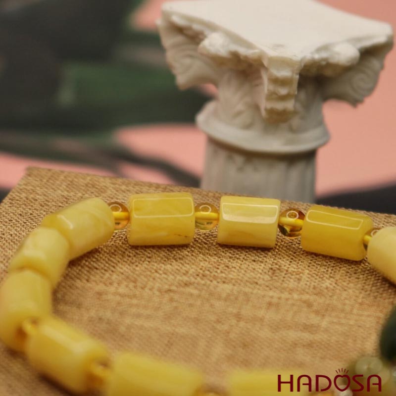 Vòng Hổ Phách Baltic vàng sáp ong mix bạc