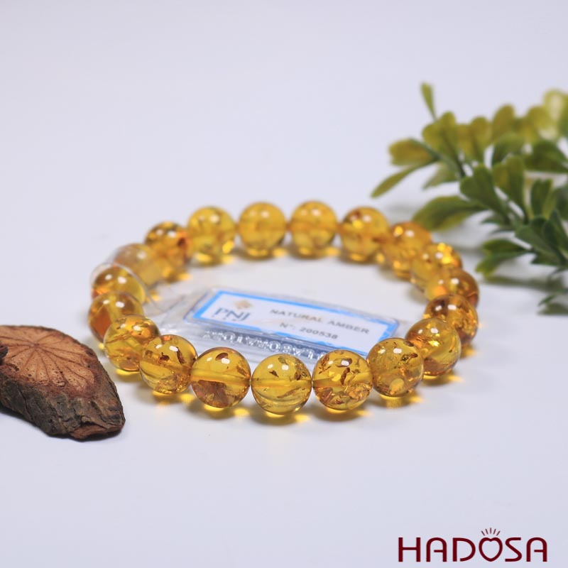 Vòng Hổ Phách Cognac Baltic vàng 10mm cao cấp