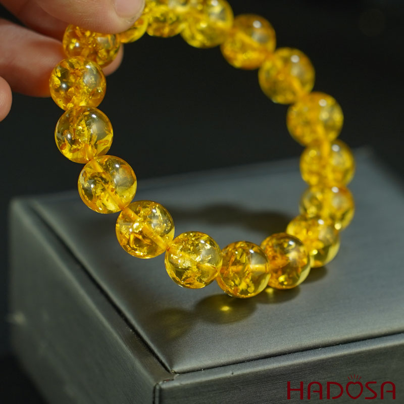 Vòng Hổ Phách Cognac Baltic vàng 12mm đặc biệt cao cấp