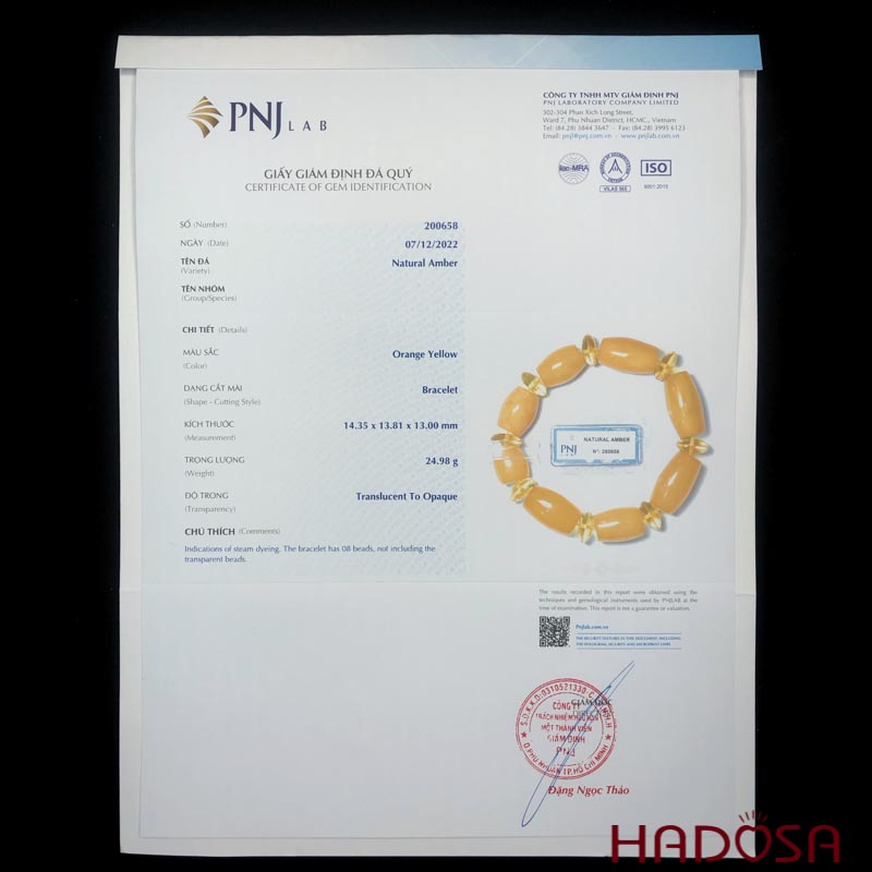 Vòng hổ phách mật lạp lu thống 14mm