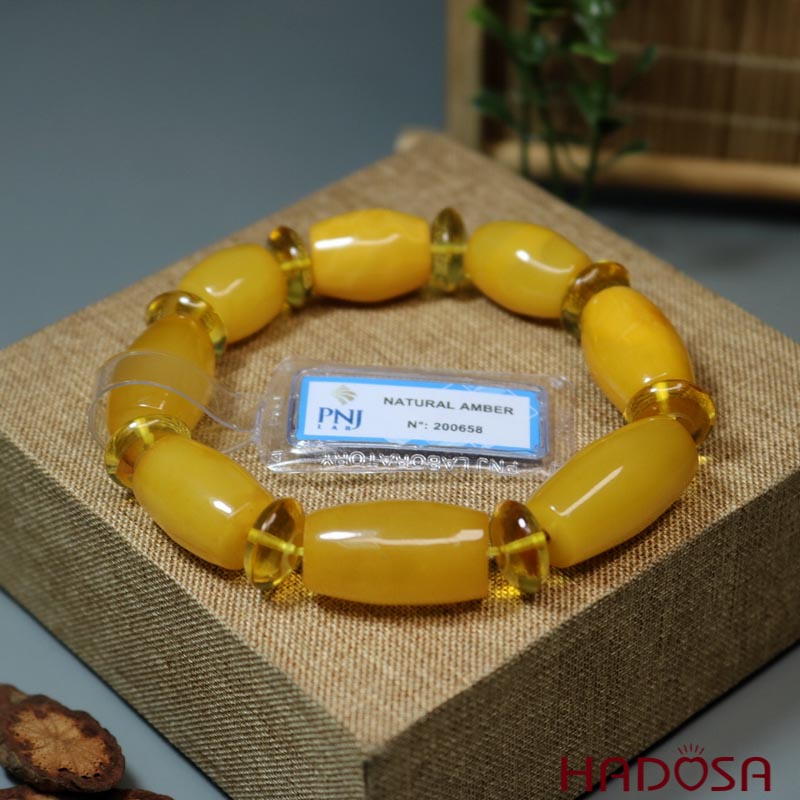 Vòng hổ phách mật lạp lu thống 14mm