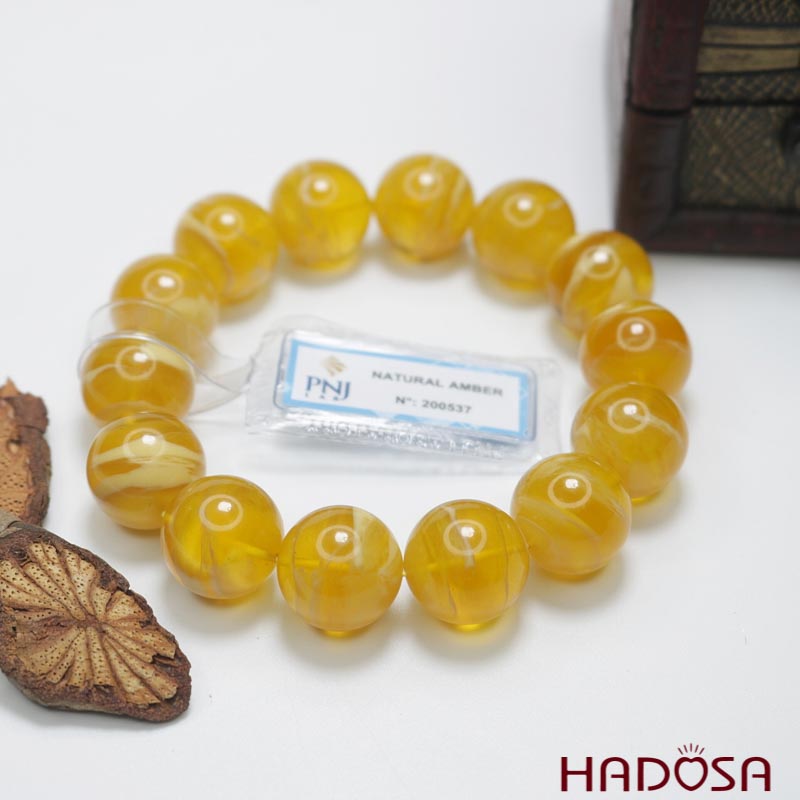 Vòng Hổ Phách mật lạp vân sữa đặc biệt cao cấp 16mm