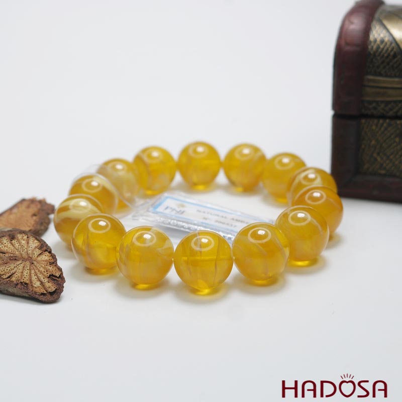 Vòng Hổ Phách mật lạp vân sữa đặc biệt cao cấp 16mm