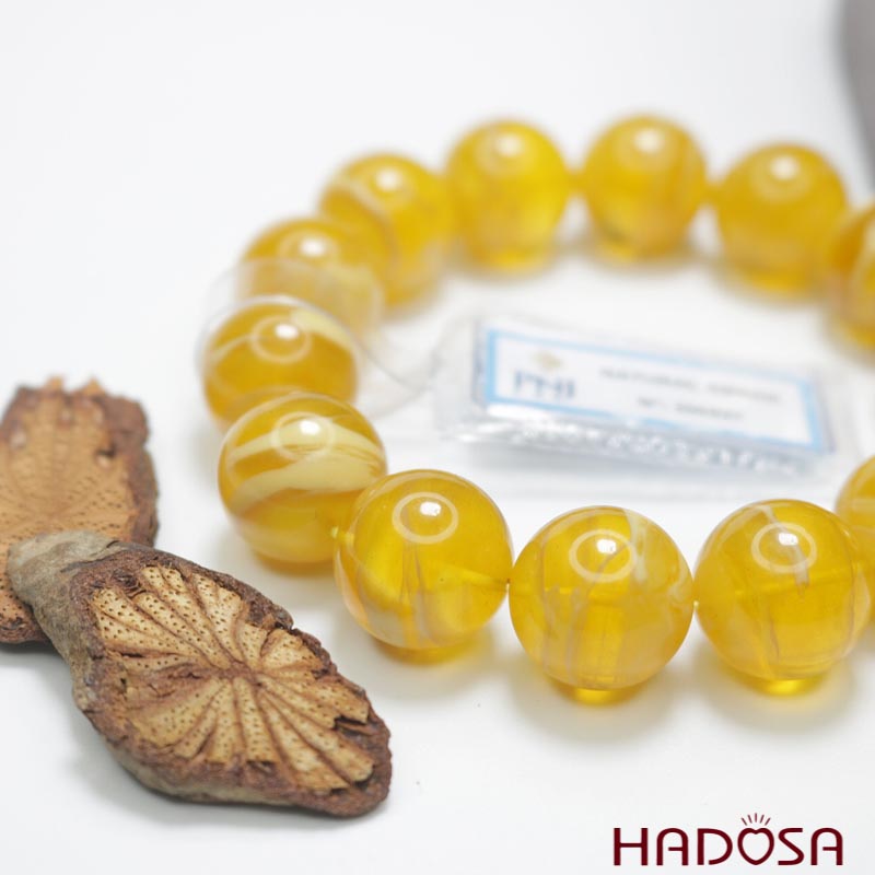 Vòng Hổ Phách mật lạp vân sữa đặc biệt cao cấp 16mm