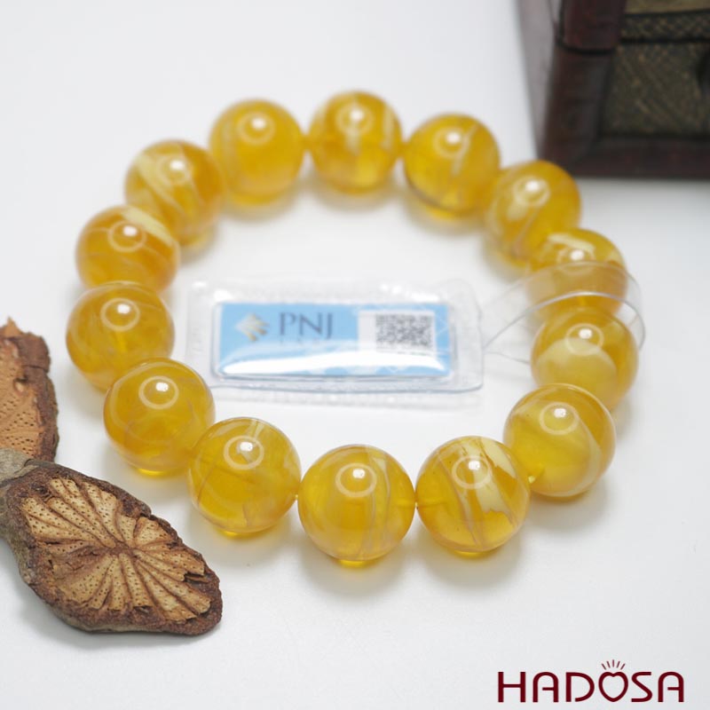 Vòng Hổ Phách mật lạp vân sữa đặc biệt cao cấp 16mm