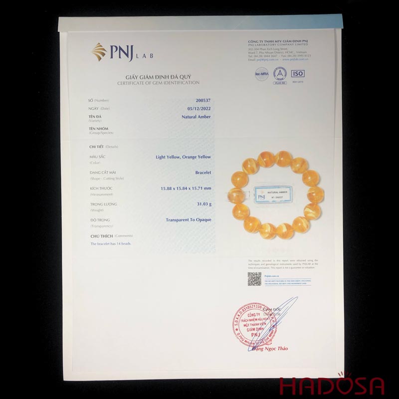 Vòng Hổ Phách mật lạp vân sữa đặc biệt cao cấp 16mm