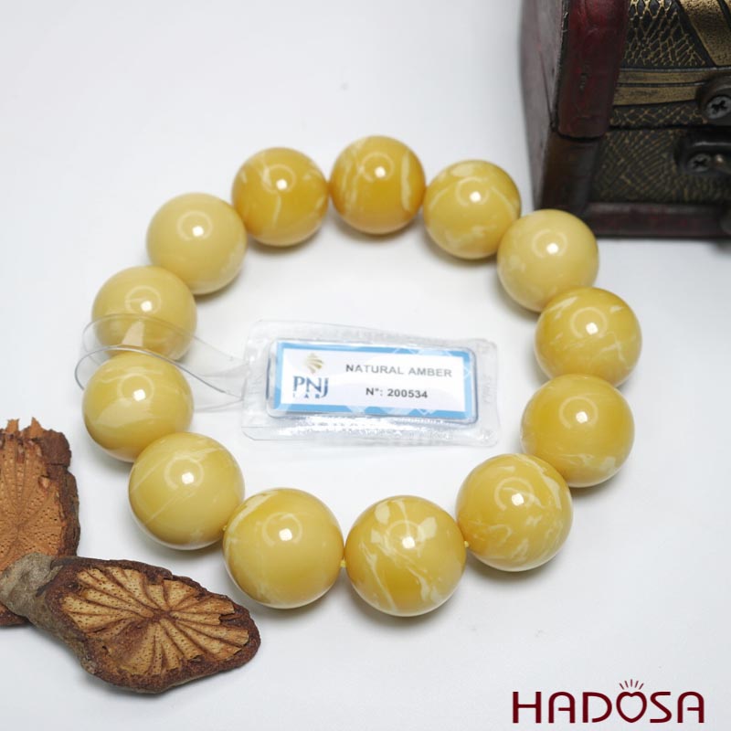 Vòng Hổ Phách mật lạp vân sữa đặc biệt cao cấp 18mm