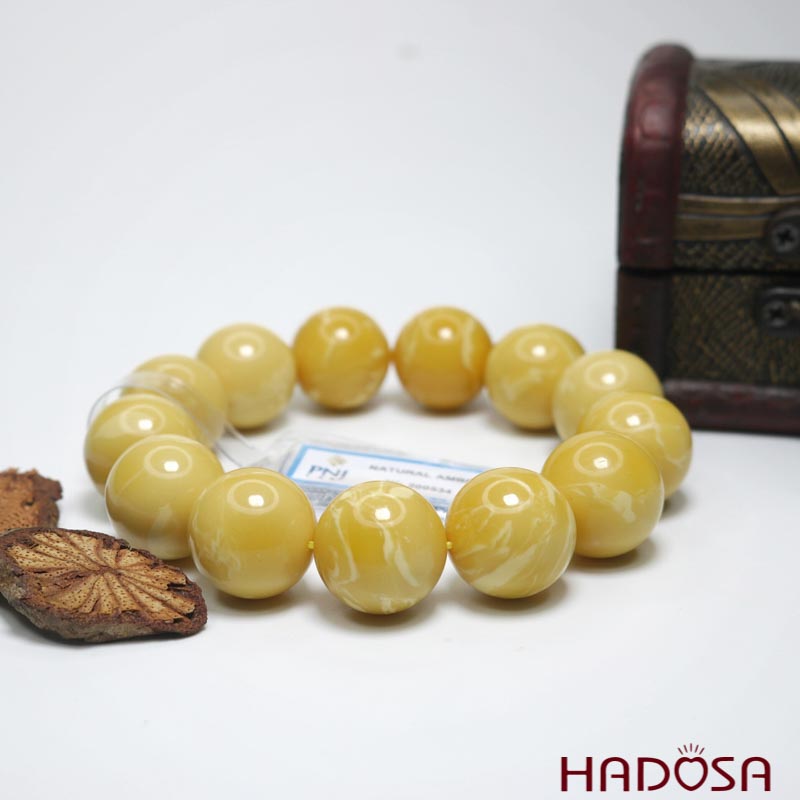 Vòng Hổ Phách mật lạp vân sữa đặc biệt cao cấp 18mm