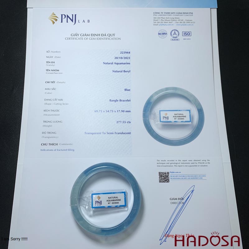 Vòng kiềng Aquamarine chuẩn 7A ni 54