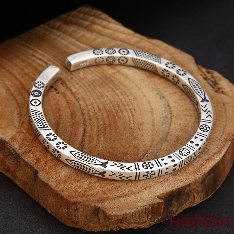 Vòng Kiềng Bạc Thái Khắc Họa Văn Hóa Á Đông Cổ Truyền