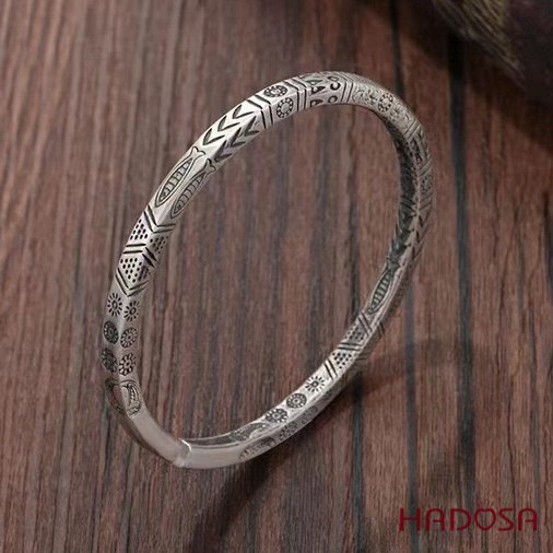 Vòng Kiềng Bạc Thái Khắc Họa Văn Hóa Á Đông Cổ Truyền