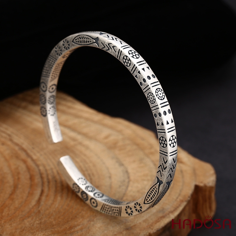 Vòng Kiềng Bạc Thái Khắc Họa Văn Hóa Á Đông Cổ Truyền