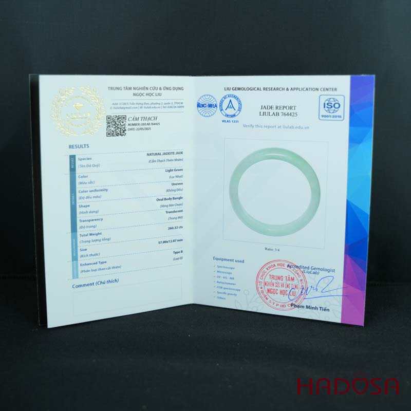 Vòng Ngọc Cẩm Thạch lá hẹ xanh điểm lí ni 56