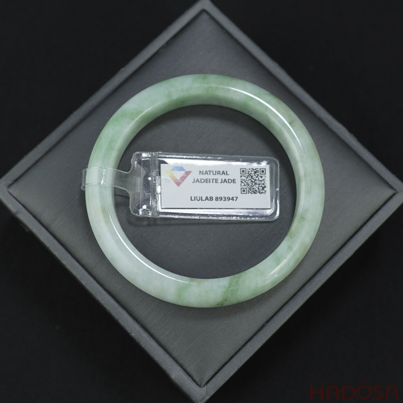 Vòng Ngọc Cẩm Thạch Jade A lá hẹ trắng môn phớt lý ni 53