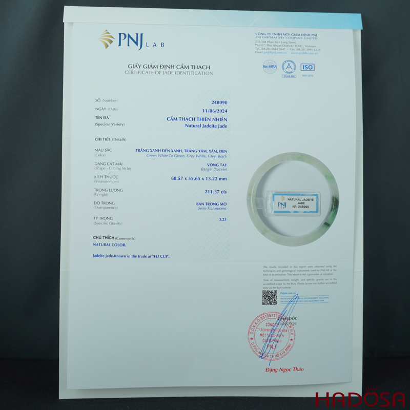 Vòng Ngọc Cẩm Thạch lá hẹ trắng phớt lý ni 55