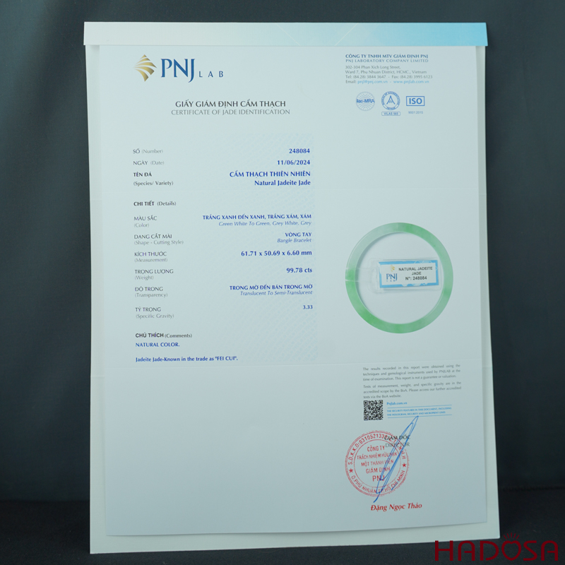 Vòng Ngọc Cẩm Thạch vuông uyên ương lý táo trong ni 50