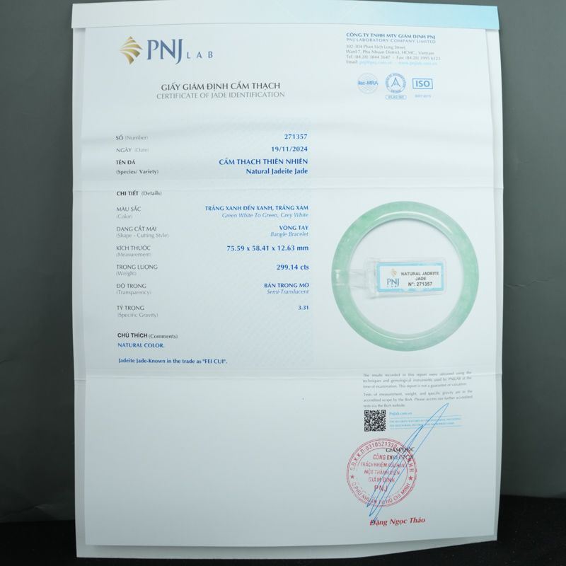 Vòng kiềng Ngọc Cẩm Thạch lá hẹ vân lí ni 58