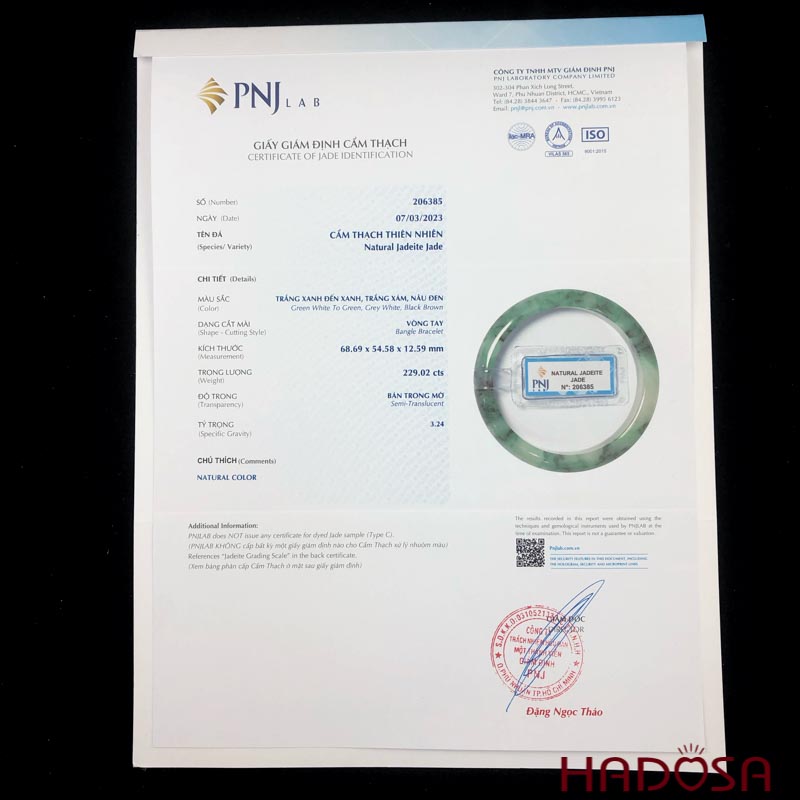 Vòng Ngọc Cẩm Thạch lá hẹ xanh điểm lí ni 54