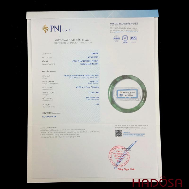 Cận cảnh Vòng Ngọc Cẩm Thạch xanh tươi ni 50 HADOSA
