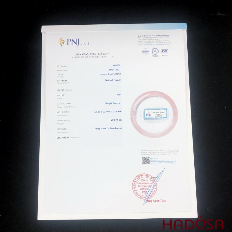 Vòng kiềng Thạch anh hồng lá hẹ Ni 53 cao cấp