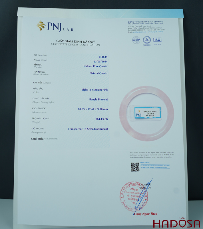 Vòng kiềng thạch anh hồng tròn ni 52mm 4A