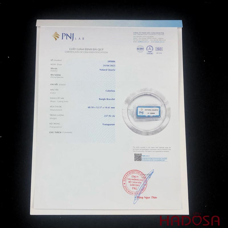 Vòng kiềng thạch anh trắng ni 51mm chuẩn 4A