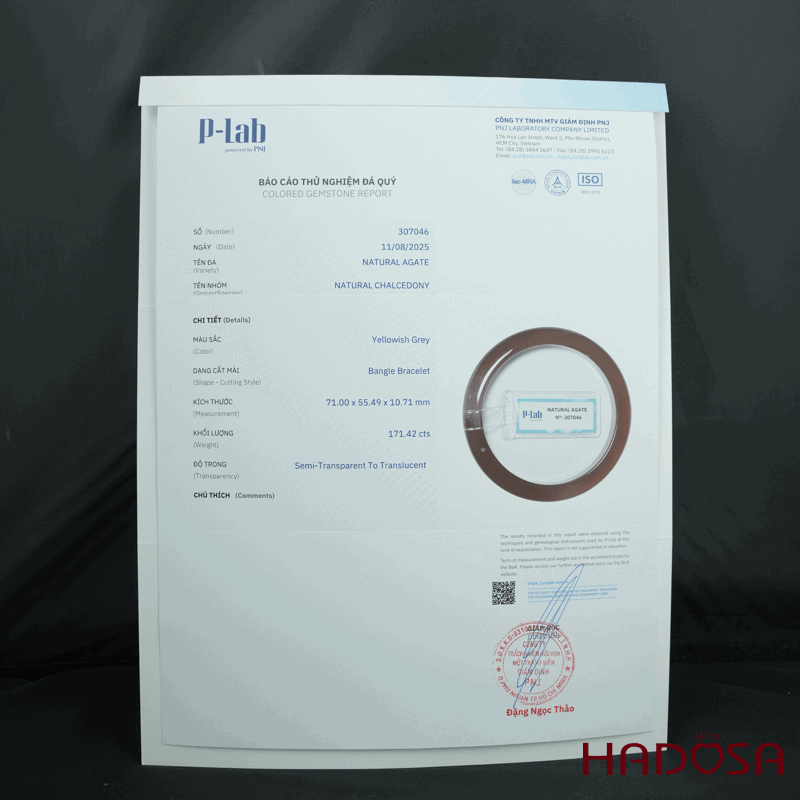 Vòng kiềng mã não xám ghi bản oval ni 55