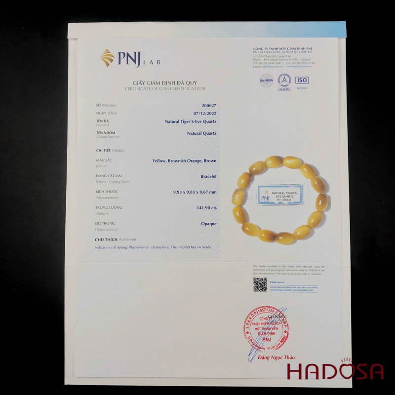 Vòng Mắt Hổ vàng lu thống 10*14mm cao cấp chuẩn 6A