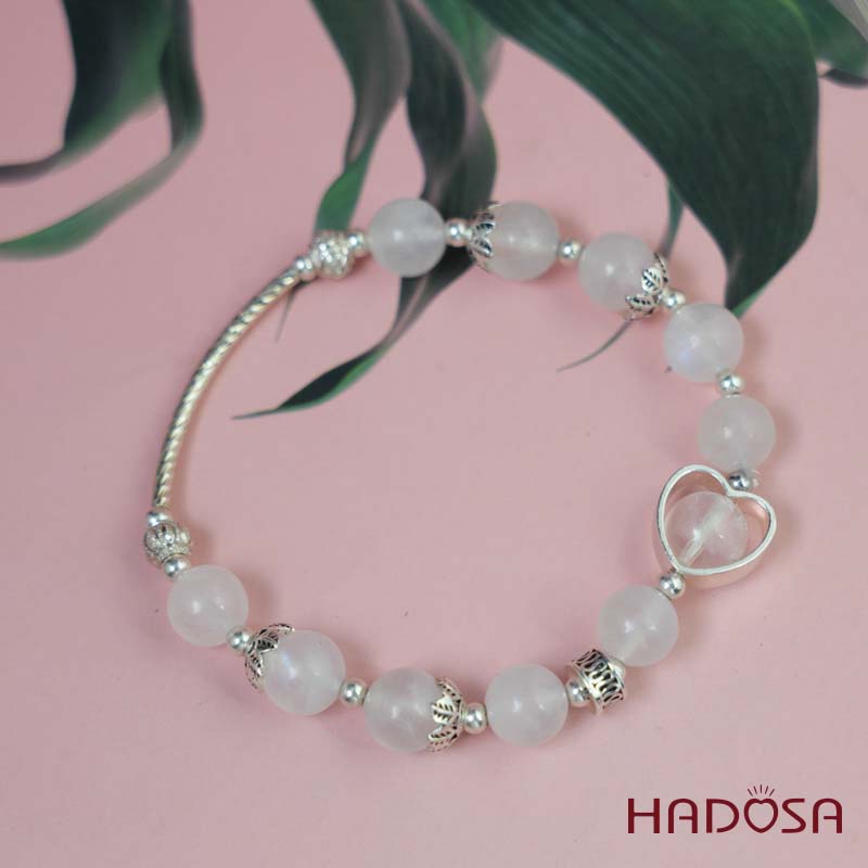 Vòng đá Mặt Trăng 8mm 3A mix charm bạc 925