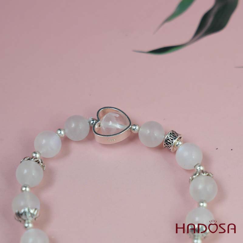 Vòng đá Mặt Trăng 8mm 3A mix charm bạc 925