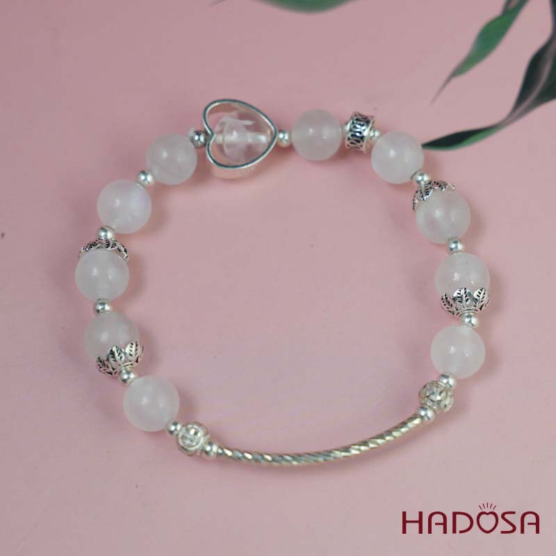 Vòng đá Mặt Trăng 8mm 3A mix charm bạc 925