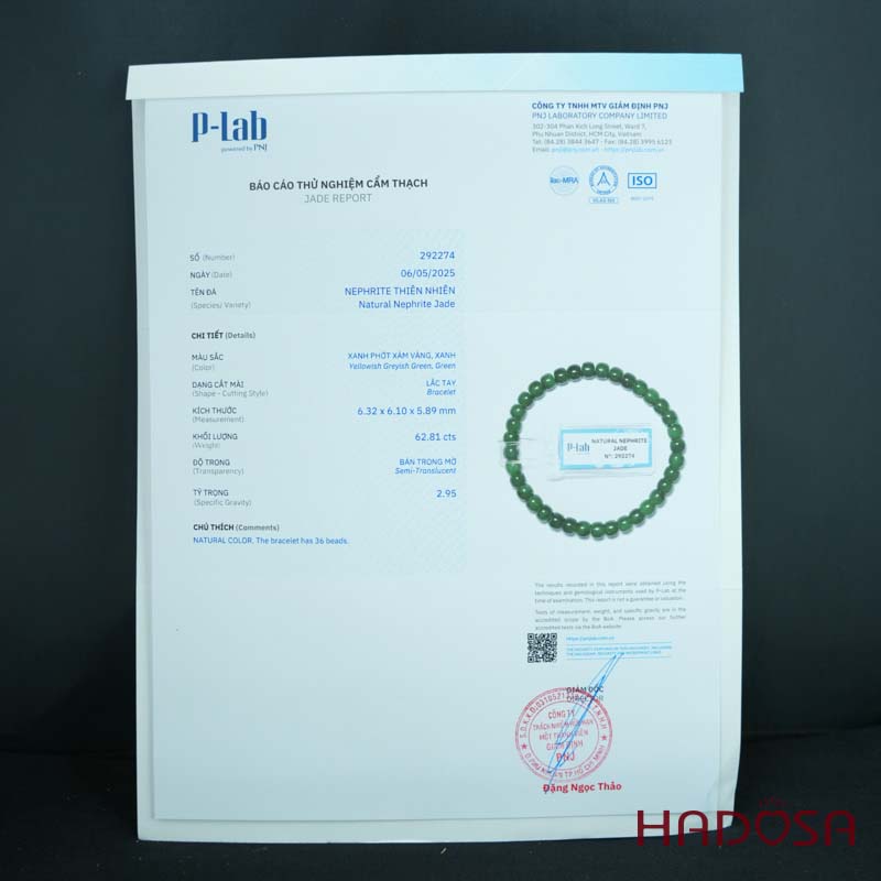 Vòng Ngọc Bích Canada hạt bầu 6mm chuẩn 6A